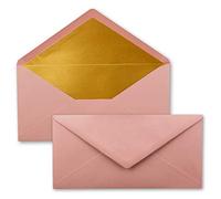 25 envelopes DIN long - old pink (pink) with gold metallic inner lining - 110 x 220 mm - wet glue - festive envelopes for Christmas