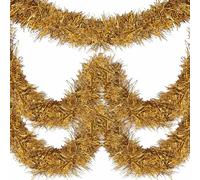 25 Feet Christmas Foil Fringe Garland Metallic Tassle Banner Wall Hanging Tinsel Streamers Backdrop for Parade Floats, Wedding, Birthday, Halloween, Xmas Tree Party Decor (4" x 25', Champagne Gold)