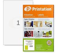 25 Foil Labels White (210 x 297 mm) Weatherproof | 25 sheets of A4 with 1 x Printation label for printing, adhesive film, DIN A4 waterproof - only printable with laser printer