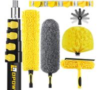 25 Foot High Ceiling Duster Kits with 5-18ft Heavy Duty Extension Pole, High Reach Duster for Cleaning,Microfiber Feather Duster,Cobweb Duster,Ceiling Fan Duster,Window Squeegee & Cleaner