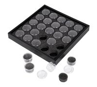 25 Gem Display Case Diamond Gemstone Storage Box, Small Round Plastic Containers Box Jewelry Organizer Container with Foam, Black Foam Gem Jars Showcase with 50 Gemstones Storage Jar