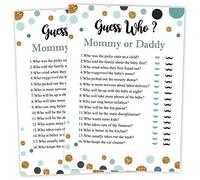 25 Guess Who Mommy or Daddy Fun Baby Shower Game Idea For Girl or Boy Cute Gold Gender Neutral Party, Funny Activity Questions at Gender Reveal Bundle, Party Activities Supplies For Kids, Mom, Dad