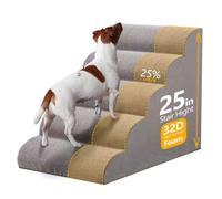 25" H Dog Stairs for Small and Medium Dogs 5-Step Ramps for High Beds and Couch Non-Slip Extra Wide Pet Stairs for Old Dogs and Puppy and Cat - Stable & Durable with Machine Washable Cover Indoor