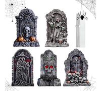 25" Halloween Graveyard Tombstones, Halloween Decorations Outdoor, 5 Pack Realistic Corrugated Plastic Tombstones with Metal Stakes for Vampire Graves, Garden, Home and Party, Scary Graveyard Signs