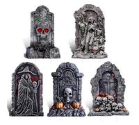25" Halloween Outdoor Decorations, 5pcs Halloween Graveyard Tombstones Yard Signs with 10 Metal Stakes Large Size Realistic Scary Skeleton RIP Gravestones Yard Lawn Outside for Kids Home Party (B)