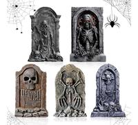 25" Halloween Outdoor Decorations, 5pcs Halloween Graveyard Tombstones Yard Signs with 10 Metal Stakes Large Size Realistic Scary Skeleton RIP Gravestones Yard Lawn Outside for Kids Home Party (A)