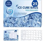 25 Ice Cube Bags | Ice Maker Freezer Bags | 700 Ice Cubes, 28 Ice Per Bag | Plastic Liquid Freezer Bags | Disposable Ice Packs for Party, Whiskey, Juice, Drinks, Cocktail, Coffee, BBQ Party, Garden