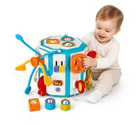 25-in-1 Busy Board Activity Cube with Light-Up Drum for Toddlers 12M+ | 11-sided play centre 10 light tunes 5 children's music tracks 5 sound effects detachable drum 2 AA needed not included