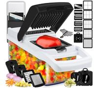 25 in 1 Multifunctional Onion Cutter Dicer, Spiralizer for Vegetables, Mandolin Slicer, Salad Food Chopper with Container, Potato Cutter, Crinkle Cutter, 13 Stainless Steel Blades