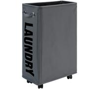 25-Inches Slim Laundry Basket on Wheels, Collapsible Rolling Laundry Hamper, Foldable Narrow Corner Clothes Storage Bins (Dark Grey)