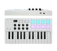 25 Key Bluetooth USB MIDI Keyboard Controller with 8 Backlit Drum Pads and 8 Assignable Knobs for Music Production, Rechargeable