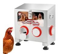 25 lbs 4-Port Galvanized Chicken Feeder No Waste with Locking Lid&Riveted Handles,Adjustable Height,Large Capacity Rainproof Automatic Chicken Feeders for Chickens, Poultry Coop,Silver