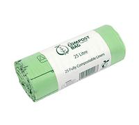 25 Litre x 25 Compostable Caddy Bags - Compost Bag Kitchen Food Waste Compost Liners 25L - EN 13432 - Compost Bag Pedal Bin Bags with Composting Guide