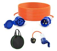 25 m Electric Hook Up Cable - Camping Extension Lead, Waterproof Caravan Lead Power Cable with Carrying Bag, 13A Plug to 16A 3 Pin Socket Converter for Motorhome and Campervan