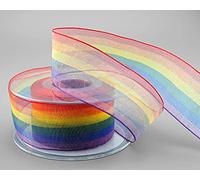 25 m x 40 mm Dekorative chiffon ribbon Rainbow LGBT striped with 6 colors love freedom pride tolerance symbol flag Deko doubleface for decorating sewing wrapping gifts