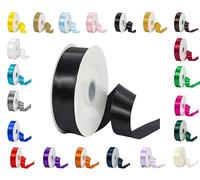 25 Metres Rolls Double Sided Satin Ribbon Reels in Range of Widths & Colours (Black, 38mm x 10 Metres)
