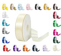 25 Metres Rolls Double Sided Satin Ribbon Reels in Range of Widths & Colours (Ivory, 50mm x 10 Metres)
