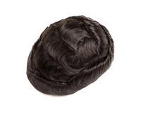 25 mm Curly Hairpiece Injection Indian Human Hair Units PU Full Skin Base Male Capillary Prosthesis(Darkest Brown,7x10)