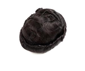25 mm PU Skin Toupee Afro Curly Men's Hairpiece Injected Human Hair Curlys System for Men(Natural Black,8x10)