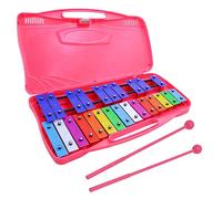 25 Note Chromatic Glockenspiel Xylophone in Red Case, Xylophone with Black/White Keys & Two Plastic Beaters for Kids Adults, Musical Drum Percussion for Instrument Educational Music Learning (Pink)