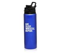 25 oz Aluminum Sports Water Travel Bottle Eat Sleep Wrestle Repeat (Blue)