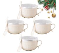 25-Oz Mug Meals w Lid, Meal Mugs Set Microwave Soup Bowls with Handles and Lids, Preservation and Sealing, for Soups, Stews, Coffee, Desserts (Beige-4pcs)
