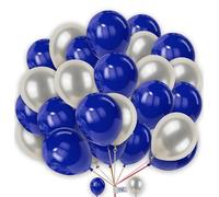 25 Pack 10 Inch Balloons Blue and Silver Balloon for Birthday Plain Round Party Latex for Baby Shower Engagement Wedding.