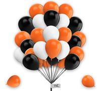25 Pack 10 Inch White, Orange & Black Balloons for Birthday Decorations, Baby Shower, Engagement, Wedding - Plain Round Latex Party Balloons