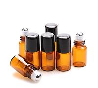 25 Pack 2ml Amber Micro Glass Roll on Perfume Bottle Refillable Stainless Steel Roller Ball Essential Oil Liquid Bottle with Black Caps Sample vials Cosmetics Small Bottles (2ml)