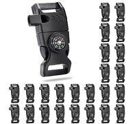 25 Pack 5/8 Inch Paracord Buckle with Whistle Compass, Side Release Plastic Buckles for Paracord Bracelet Outdoor Camping Emergency Survival Travel Kits