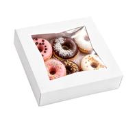 [25 Pack] 9x9x2.5 Bakery Box with Window - Square White Pie Boxes with Auto Pop-up Clear Window - Premium Boxes for Cookies, Cake, Cheesecake, Muffin, Dessert - Packaging for House and Business Use