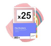 [25 Pack] A4 File Dividers 12 Part | A4 Subject Dividers 12 Part Card Folder Dividers Multi Hole Punched in Assorted Colours | Fit All A4 Portrait Fil