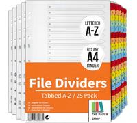[25 Pack] A4 File Dividers A-Z Tabs | A4 Alphabetical Subject Dividers A-Z with Multipunched Reinforced Colour Tabs