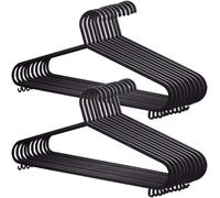 25 Pack Adult Plastic Coat Hangers Black Colour, Strong Clothes Hangers for Clothes Rail & Closet, Clothing Hanger with Suit Pants Trouser Bar and Clips, Space Saving By AEROLUGG