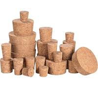 25 Pack Assorted Tapered Cork Stoppers, 5 Sizes Natural Wooden Wine Bottle Plugs Replacement for Small Apothecary Jar, Beer Beverage Sealing, DIY Projects