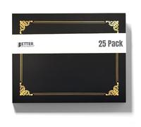 25 Pack Black Certificate Holders, Diploma Holders, Document Covers with Gold Foil Border, by Better Office Products, for Letter Size Paper, 25 Count, Black