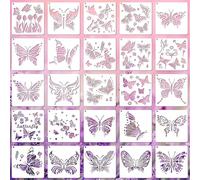 25 Pack Butterfly Stencils for Crafts - Reusable Plastic Painting Templates for Wood, Walls, and DIY Home Décorand, Scrapbooking and Card Making