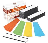 25 Pack "C" Channel Magnetic Label Holders 5x1.5 with 50 White Card Inserts, 25 Clear Plastic Protectors and Bonus 20 Colorful Cardstock Inserts in Blue, Green, Yellow and Red - Double-Sided Cards