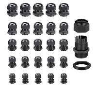 25 Pack Cable Glands IP68 Waterproof Adjustable Cable Gland 3-14 mm Stuffing Glands Nylon Cable Connectors Plastic Nylon Compression Glands Connectors Locknut Stuffing Glands PG 7/9/11/13.5/16 Black