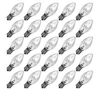 25 Pack Clear Replacement Bulbs, C7 Outdoor String Light Bulbs, C7/E12 Candelabra Base, 5 Watt-Clear