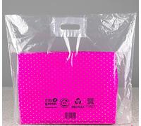 25 Pack Clear Transparent Colour Plastic Polythene Die Cut Handle Carrier Bags - Large Size 22 x 18 x 3" Patch Varigauge Shopping Gift Boutique Party Fancy 54cm x 46cm + 7cm