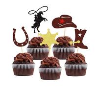 25 Pack Cowboy Cupcake Toppers Holy Cow I'm One HorseShoe Cowboy Hats Western Theme Happy Birthday Baby Shower Party Cake Decorations Supplies 1 (coffee)