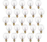 25 Pack G40 Incandescent Replacement Light Bulbs: 7 Watt G40 Globe Bulbs for Outdoor Chritsmas String Lights, C7/E12 Candelabra Screw Base Salt Lamp Night Lights Bulbs, Indoor/Outdoor Use, Warm White