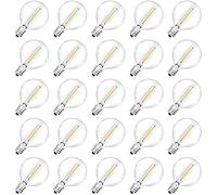 25 Pack G40 LED Replacement Bulbs, 0.6 Watt, Warm White, Candelabra Screw Base, Fits E12 and C7 Sockets for G40 Globe String Lights, Clear Glass Bulbs for Indoor Outdoor Use