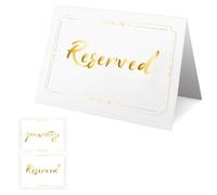 25-Pack Gold Reserved Table Signs, Double Sided Cardstock Reserved Signs for Tables, Gold Foil Reserved Seating Signs for Wedding Chairs, Place Cards, Tent Cards, Wedding Table Decor (2.95 * 3.93'')