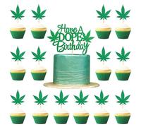 25 Pack Green Pot Leaf Cupcake Toppers Set Include Have a Dope Birthday Cake Topper and Green Weed Leaves Cupcake Toppers for Baby Shower Wedding Birthday Party Home Supplies
