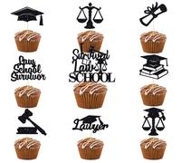25 Pack Law School 2025 Graduation Cupcake Toppers - VARACL Black Glitter Legal Theme Cake Decoration with Grad Cap,Gavel,Scales Designs for Class of 2025 Lawyer Graduation Party Decoration Supplies
