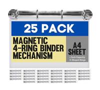 25 Pack Magnetic D-Ring Binder Mechanism, 4-Ring 1-Inch Capacity, D-Shaped Rings for A4 Size Sheets, Paper Documents, Files - Hanging Storage Solution