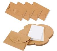 25 Pack Mini Kraft Paper Envelopes with 25 Blank Cards, 10.5X7 cm Small Brown Envelope with Heart Clasp & Window, Vintage Tiny Coin Envelopes for DIY Thank You Card, Gift Card, Party Invitation