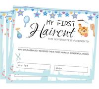 25 Pack My First Haircut Certificate 8x10 Inch-First Haircut Milestone Keepsake Card for Kid Girl Boy (Blue)